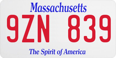 MA license plate 9ZN839