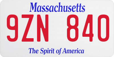 MA license plate 9ZN840