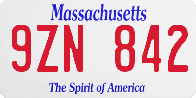 MA license plate 9ZN842