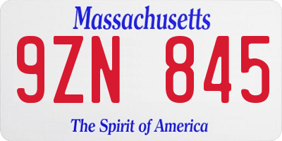 MA license plate 9ZN845