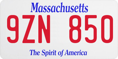 MA license plate 9ZN850