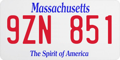 MA license plate 9ZN851