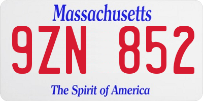 MA license plate 9ZN852