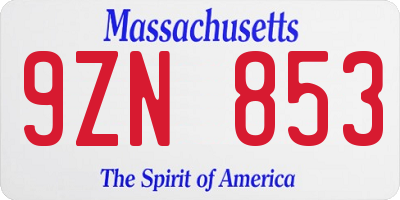 MA license plate 9ZN853