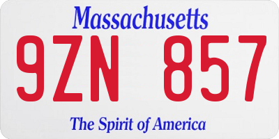 MA license plate 9ZN857