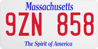 MA license plate 9ZN858