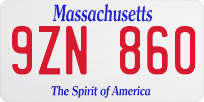 MA license plate 9ZN860