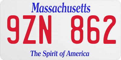 MA license plate 9ZN862