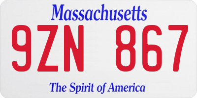 MA license plate 9ZN867