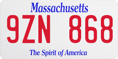 MA license plate 9ZN868