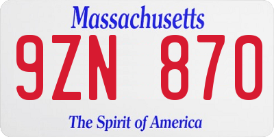 MA license plate 9ZN870