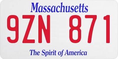MA license plate 9ZN871