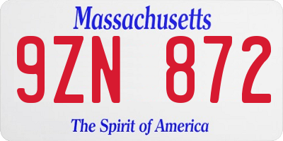 MA license plate 9ZN872