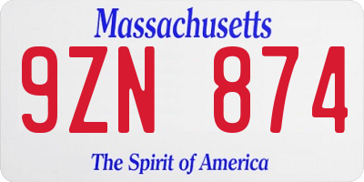 MA license plate 9ZN874