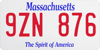 MA license plate 9ZN876
