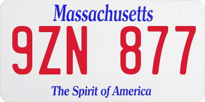 MA license plate 9ZN877