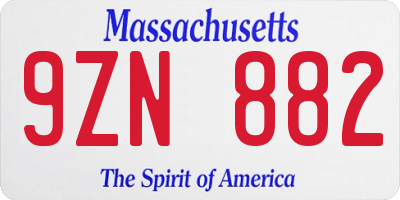 MA license plate 9ZN882