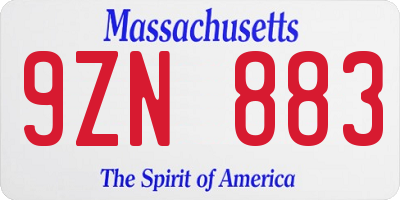 MA license plate 9ZN883