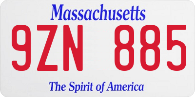 MA license plate 9ZN885