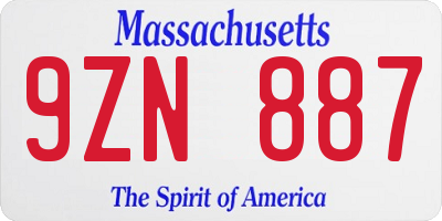 MA license plate 9ZN887