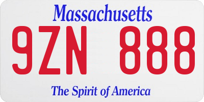 MA license plate 9ZN888