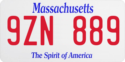 MA license plate 9ZN889