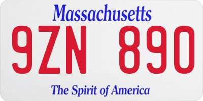 MA license plate 9ZN890