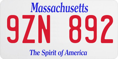 MA license plate 9ZN892