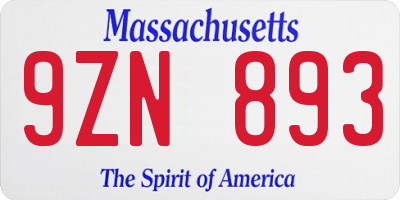 MA license plate 9ZN893