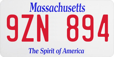 MA license plate 9ZN894