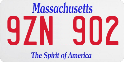 MA license plate 9ZN902
