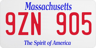 MA license plate 9ZN905