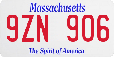 MA license plate 9ZN906