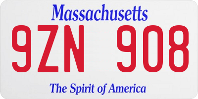 MA license plate 9ZN908