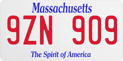 MA license plate 9ZN909