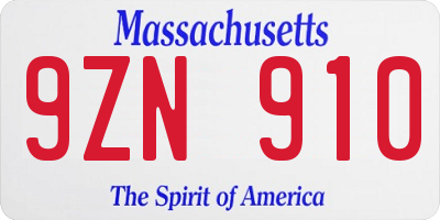 MA license plate 9ZN910