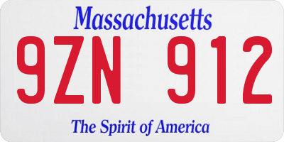 MA license plate 9ZN912
