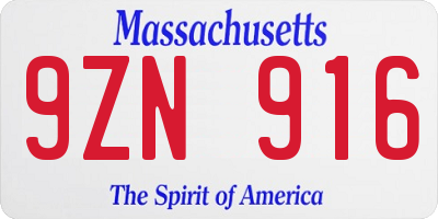 MA license plate 9ZN916