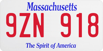 MA license plate 9ZN918