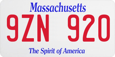 MA license plate 9ZN920