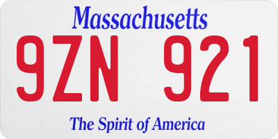 MA license plate 9ZN921