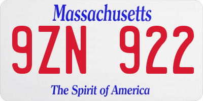 MA license plate 9ZN922