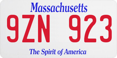 MA license plate 9ZN923