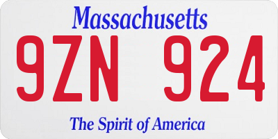 MA license plate 9ZN924