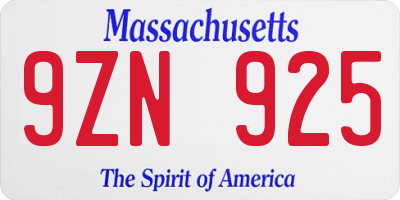 MA license plate 9ZN925