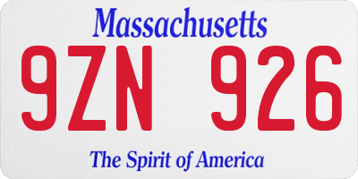 MA license plate 9ZN926