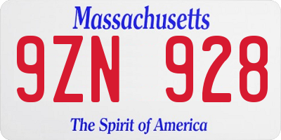 MA license plate 9ZN928