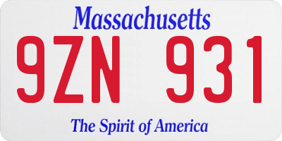 MA license plate 9ZN931