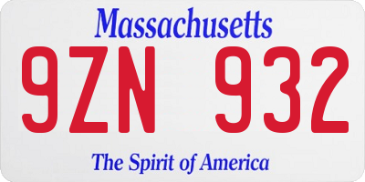 MA license plate 9ZN932