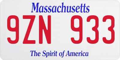 MA license plate 9ZN933